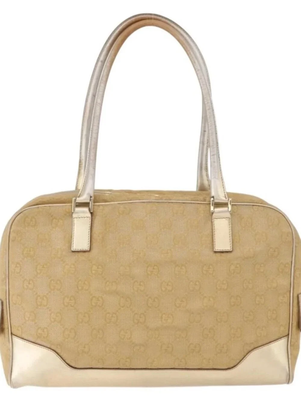 GUCCI GG Canvas Hand Bag Gold 002 1115 Auth